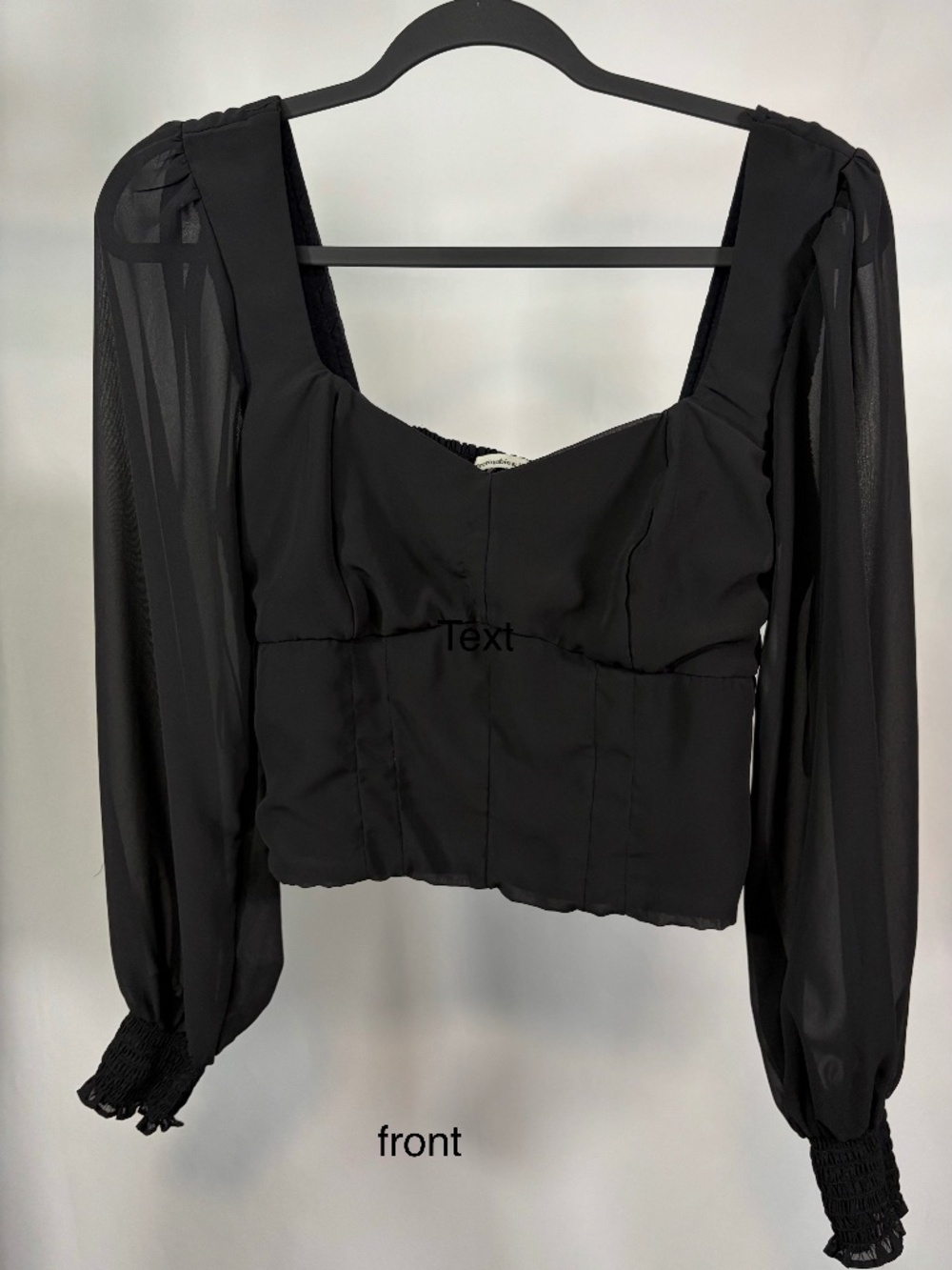 Abercrombie & Fitch Black Corset Style Crop Top Sheer Balloon Sleeves Size M